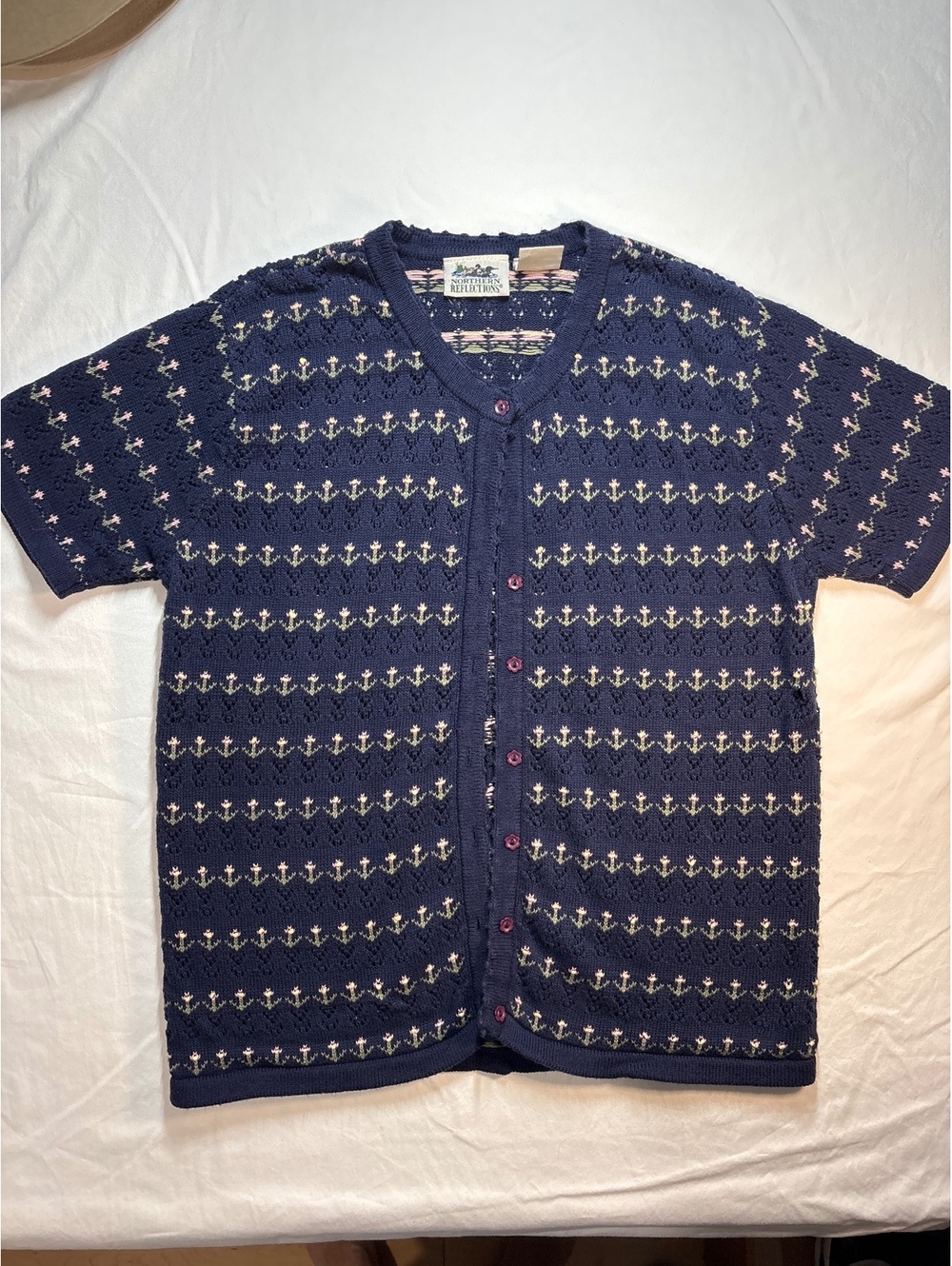 Vintage 90’s Northern Reflections Floral Pointelle Cotton Knite Women’s L